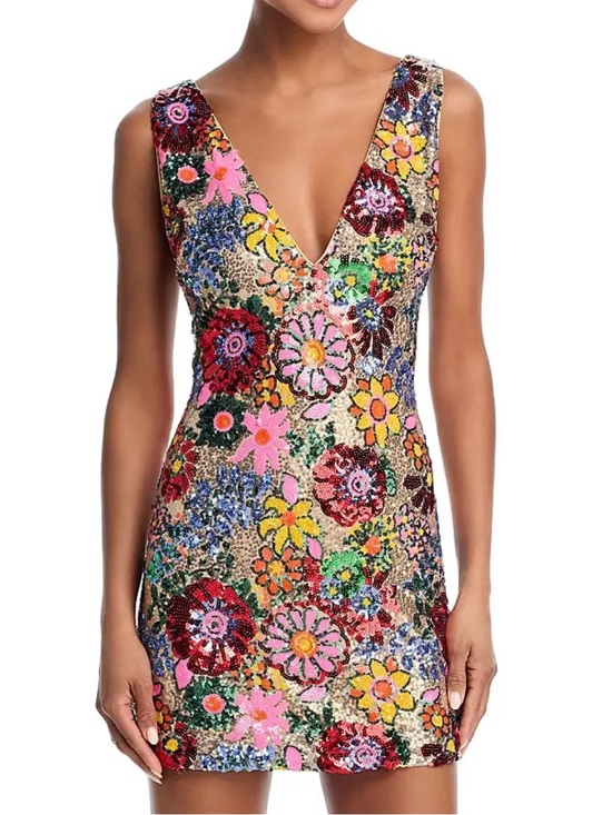 Ramy Brook Dresses & Skirts - Ramy Brook Aera dress in Flame - Multicolor Floral Sequin V-Neck Mini Dress